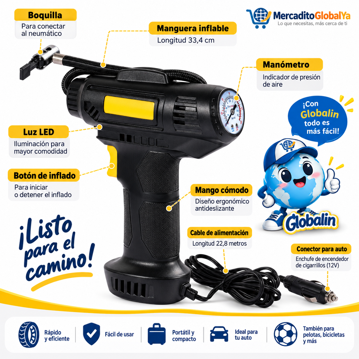 Compresor de Aire Portátil 12V 🚗💨